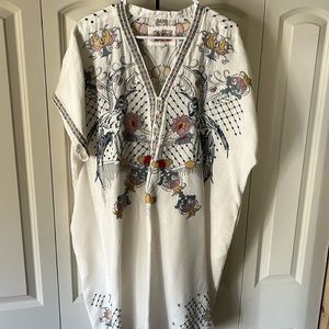 Johnny Was white embroidered v- neck dress